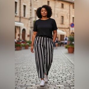 INC International Concepts Black & White Vertical Stripe Wide-Leg Pants